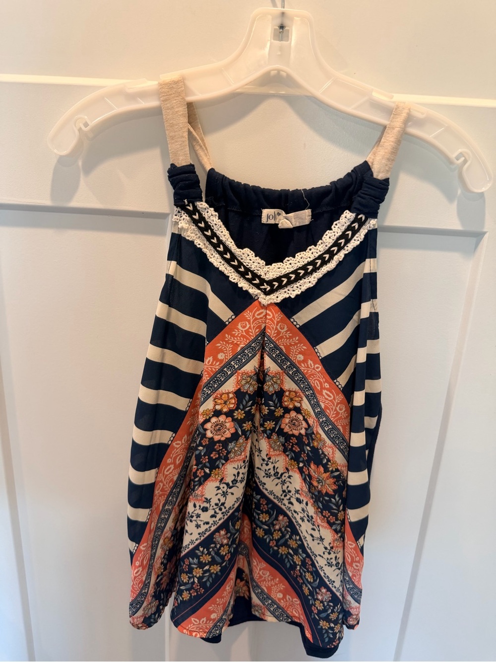 Jolt Women’s Small Boho Mixed Print Crochet Trim Sleeveless Tank Top